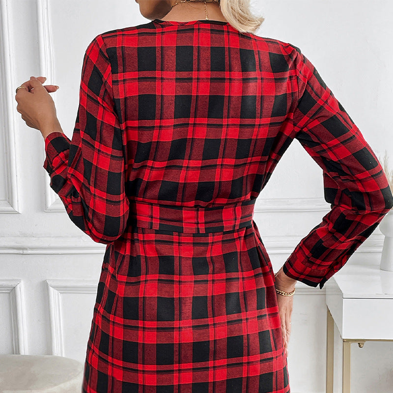 Damklänning Midi Asymmetrisk V-Hals Långärmad Spandex Polyester-3