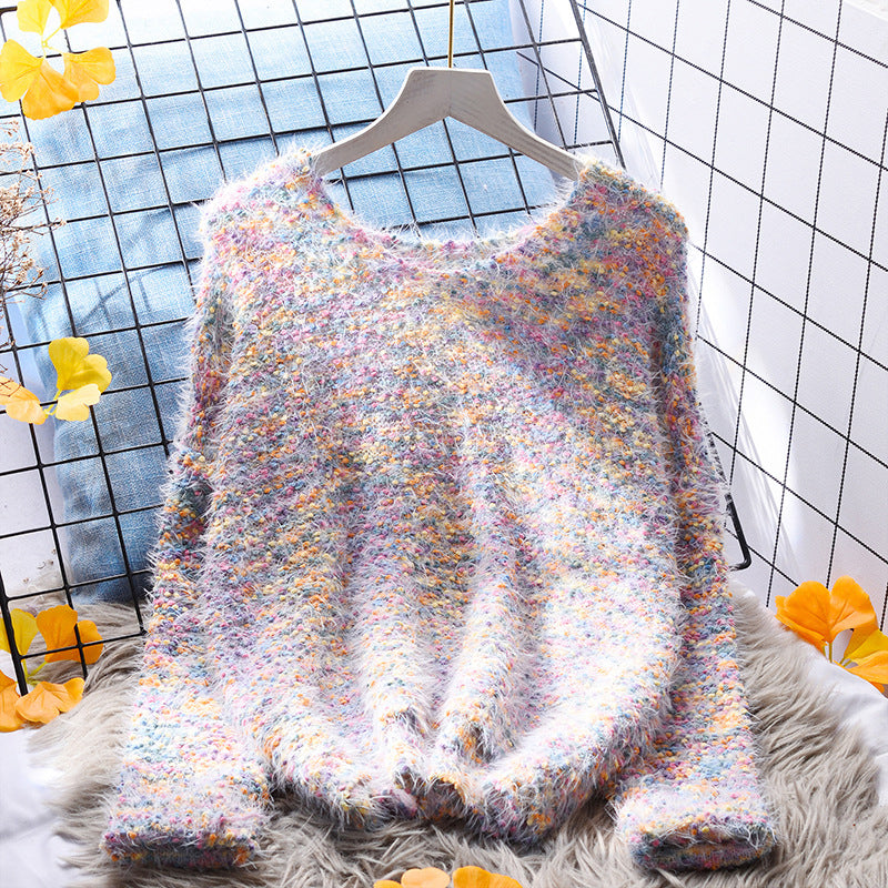 Dam Tröja Färgglad Prickad Akryl och Bomull med Långa Ärmar-4