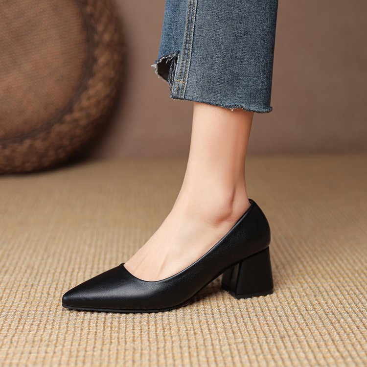 Kvinnor Blockklack Pumps Läder Elegant Komfort 7 cm Klack-5