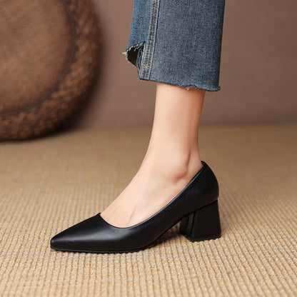 Kvinnor Blockklack Pumps Läder Elegant Komfort 7 cm Klack-5