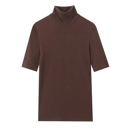 Dam T-shirt Chic Stand-up-Krage Andningsbar Bomull-3