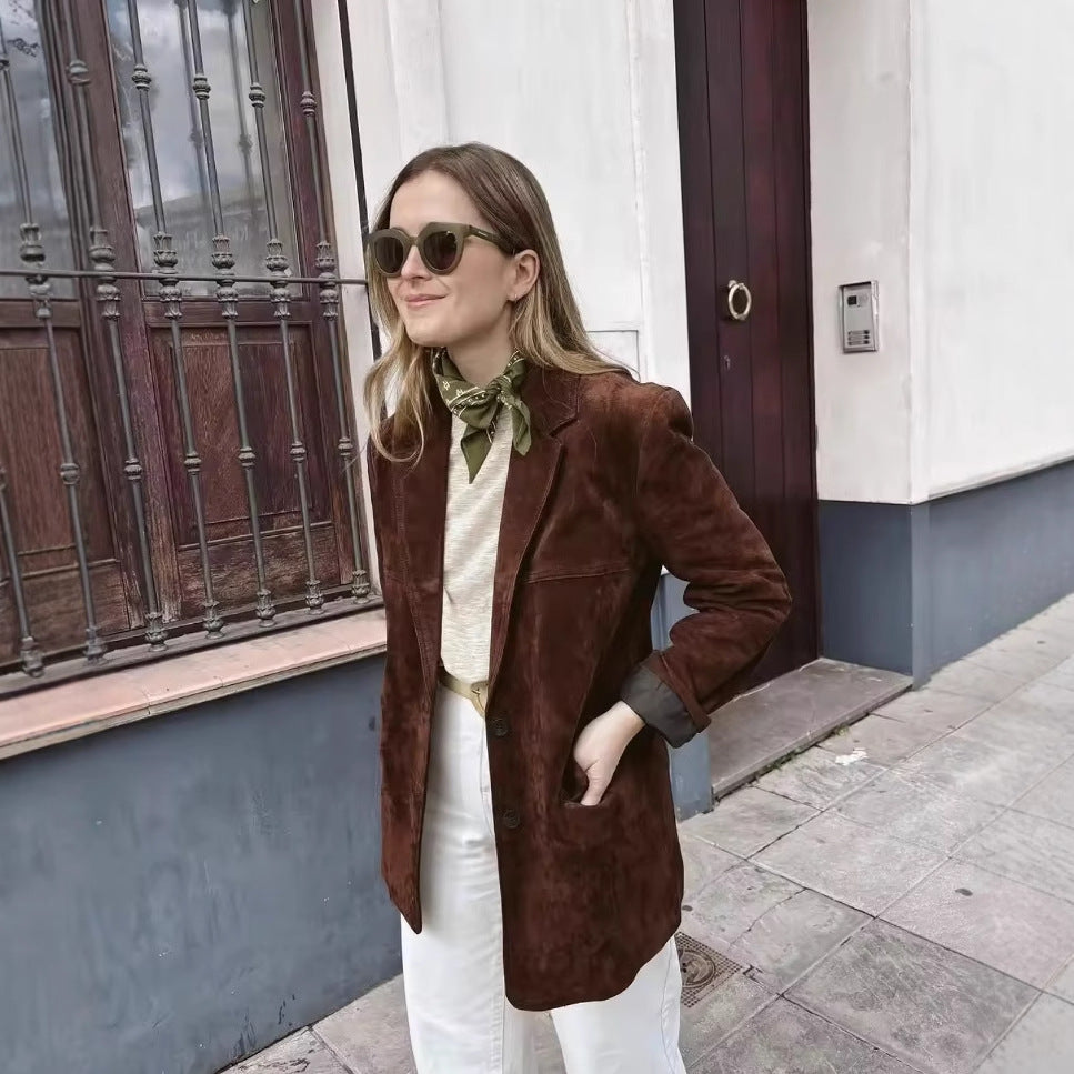 Klassisk Dam Blazerjacka i Mocka med Fickor – Elegant och Bekväm Passform, Tillgänglig i S-XL 2