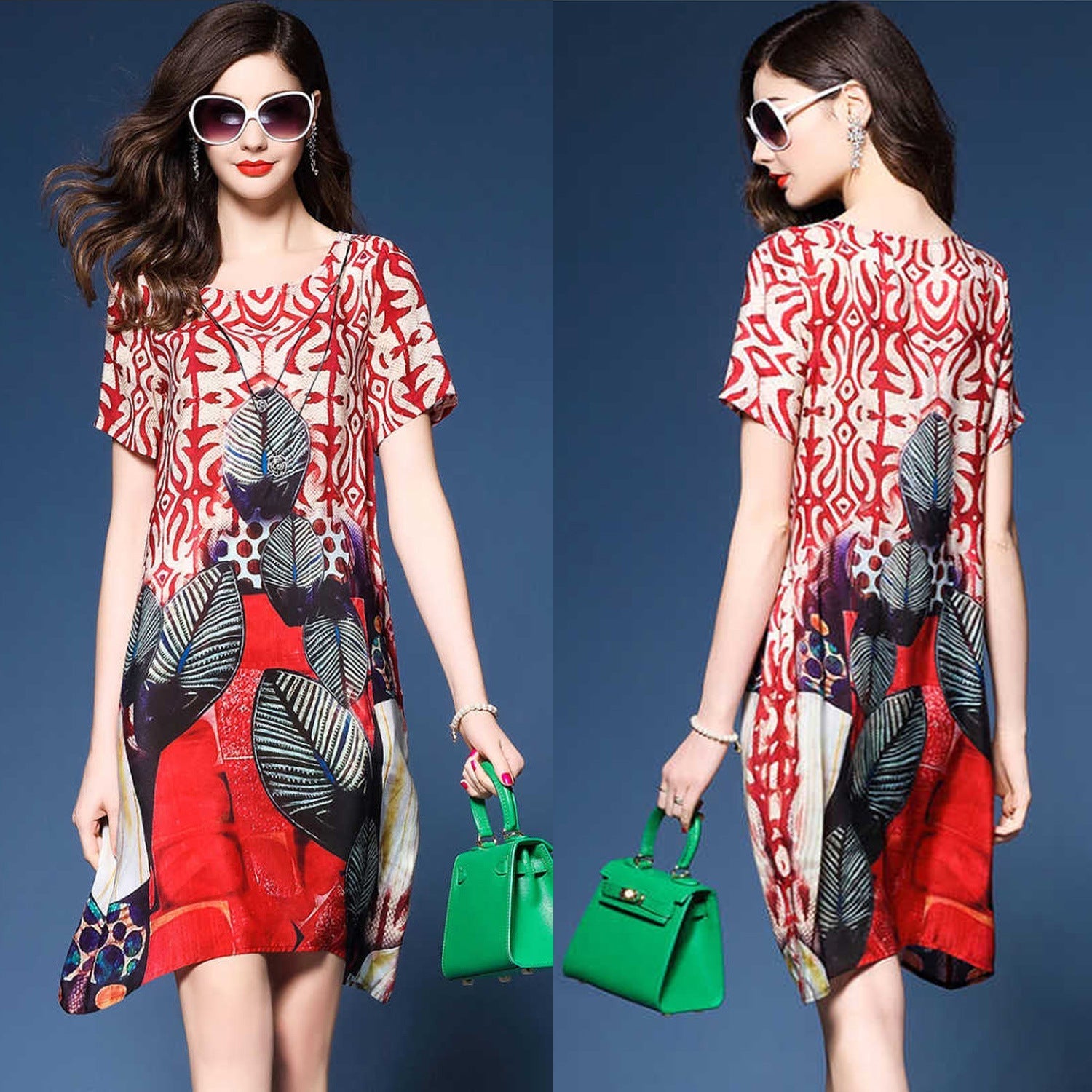 Kvinnors Midi Klänning A-Linje Tryckt Polyester 2