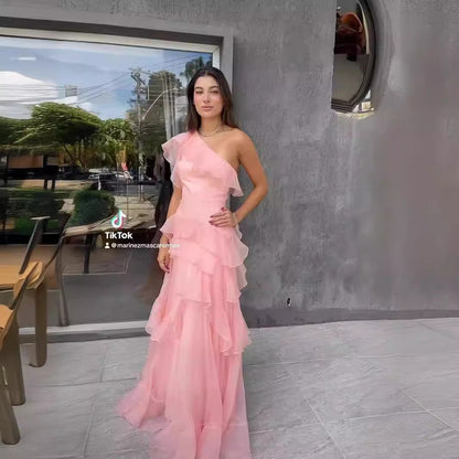 Kvinnors Lång Klänning Asymmetrisk Crepe-4