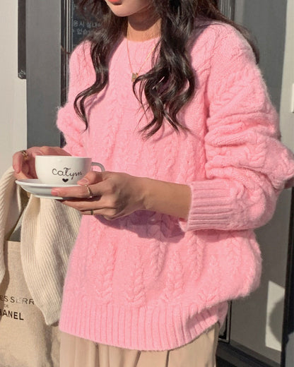 Dam Stickad Tröja Löst Vridmönster Mjuk Material 8