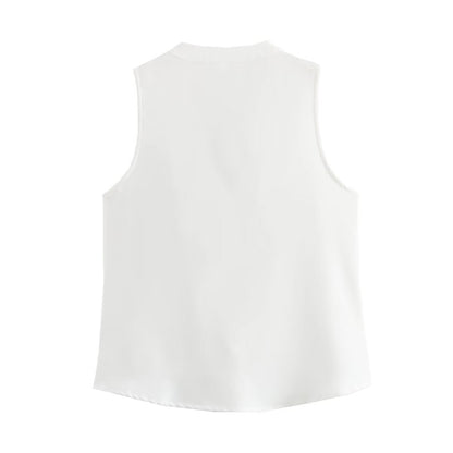 Dam Ärmlös Skjorta V-ringning Ruffle Polyester-2