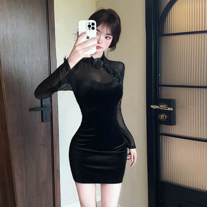 Dam Bodycon Kjol Retro Spandex Mesh-3