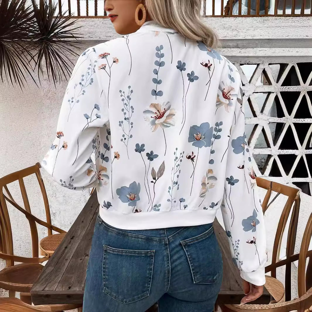 Damjacka Casual Blommigt Mönster Lång Ärmar Handlad Ull-3