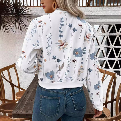 Damjacka Casual Blommigt Mönster Lång Ärmar Handlad Ull-3