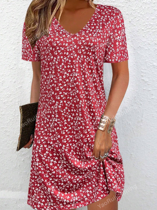 Variant image for Kvinnor MIDI-klänning V-ringad Kortärmad A-linjeformad Högkvalitativt Tyg-1