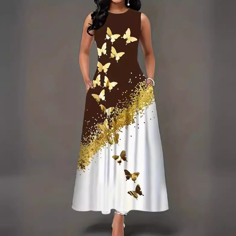 Damklänning A-linje Djurmönster Ärmlös Polyester-3