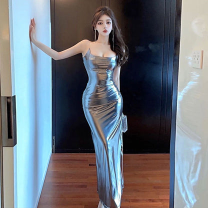 Dam Klänning Bodycon Spaghetti Remmar Polyester Slits-3
