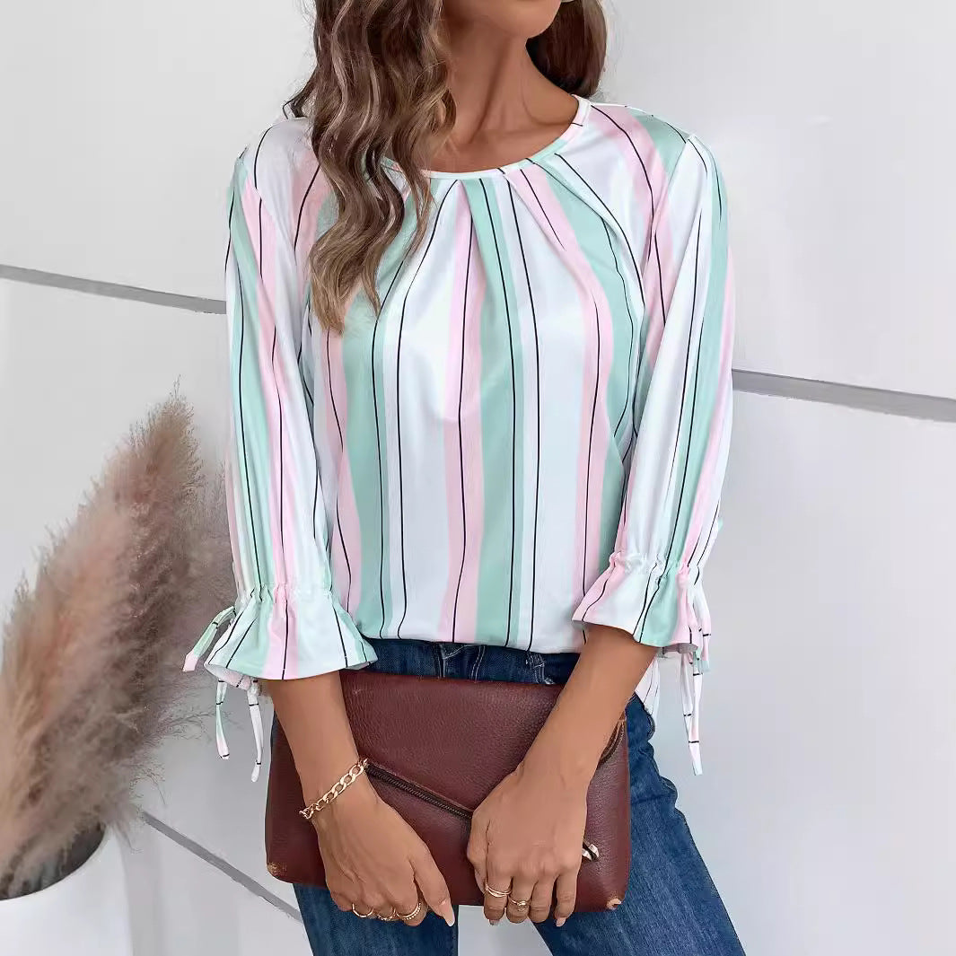 Dam T-shirt Randig 3/4 Ärmar Polyester 3