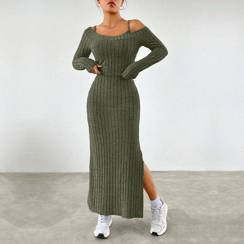 Kvinnors Tvådelad Klänning Slim Fit Långärmad Polyester-2