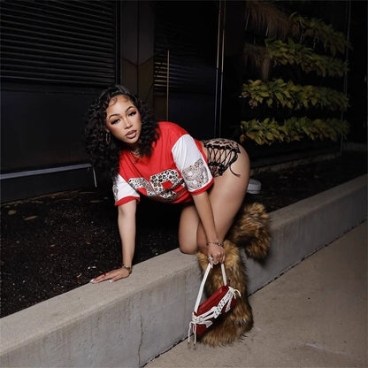 Dam T-Shirt Kortärmad Leopardtryck Polyester Spandex-5