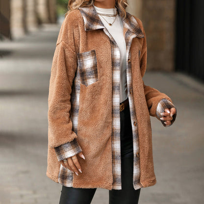 Lång Vinterrock Dam Rutig Design Bomullspolyester-3