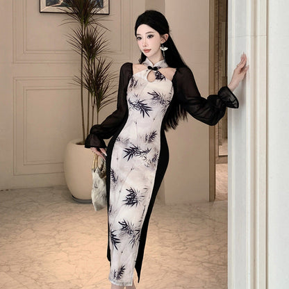 Dam Klänning En Axel Halterneck Spetsdesign Högkvalitativt Tyg-4