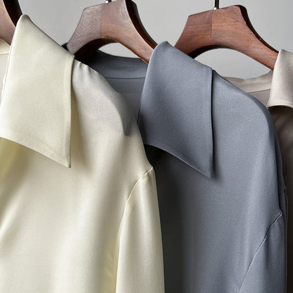 Dam Skjorta Rak Passform Silkeslen Polyester-3