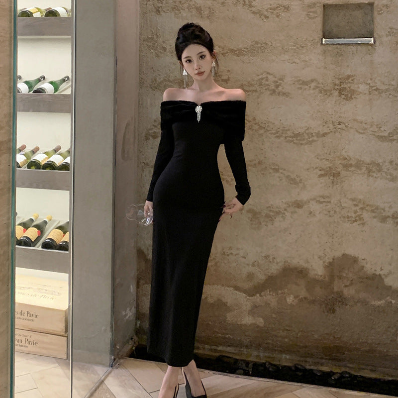 Kvinnors Midjeklänning Off-the-Shoulder Fluffig Polyester-2