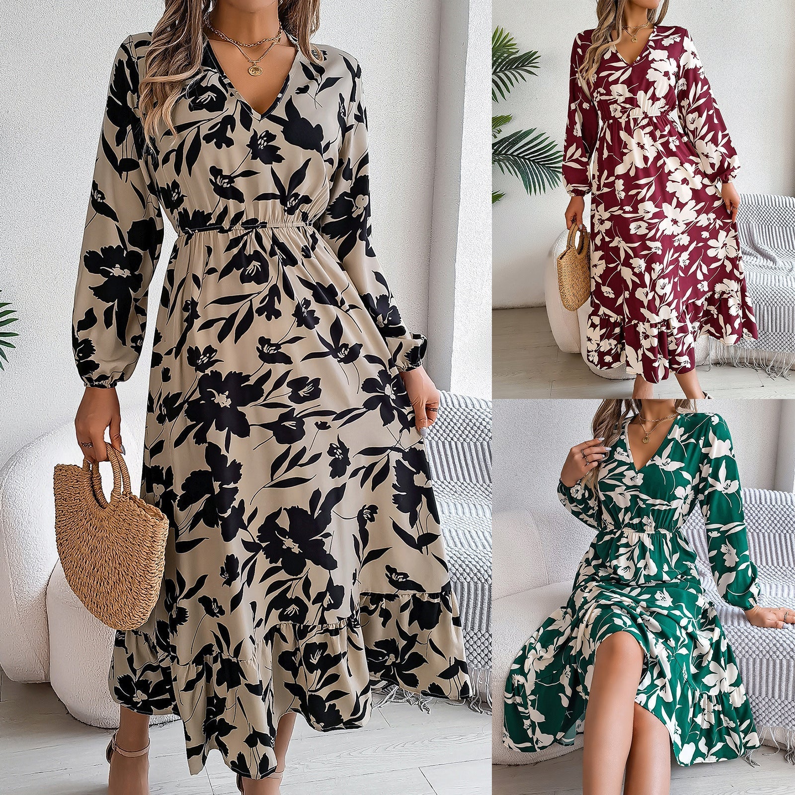 Dam Kjol Hög Midja Blommig Chiffon-2