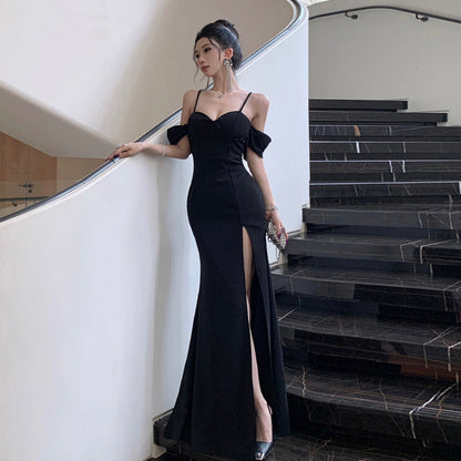 Kvinnors Aftonklänning Lång Spaghetti-Bärande V-Ringning Polyester-2