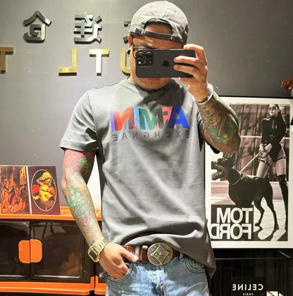 Dam T-shirt Rund Hals Bomull med Tryck för Träning och Avkoppling-4