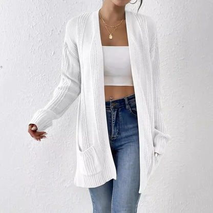 Lång Kofta Dam Öppen Spandex Cardigan-5