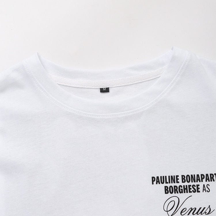 Dam T-shirt Avslappnad Snitt Mjuk Bomull med Unika Bokstäver-3