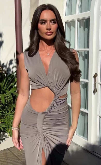 Kvinna A-Line Klänning V-ringning Polyester Ärmös-4