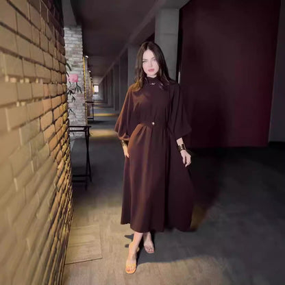 Dam Maxiklänning Etnisk Stil Lång Ärmar Lätt Tyg-5