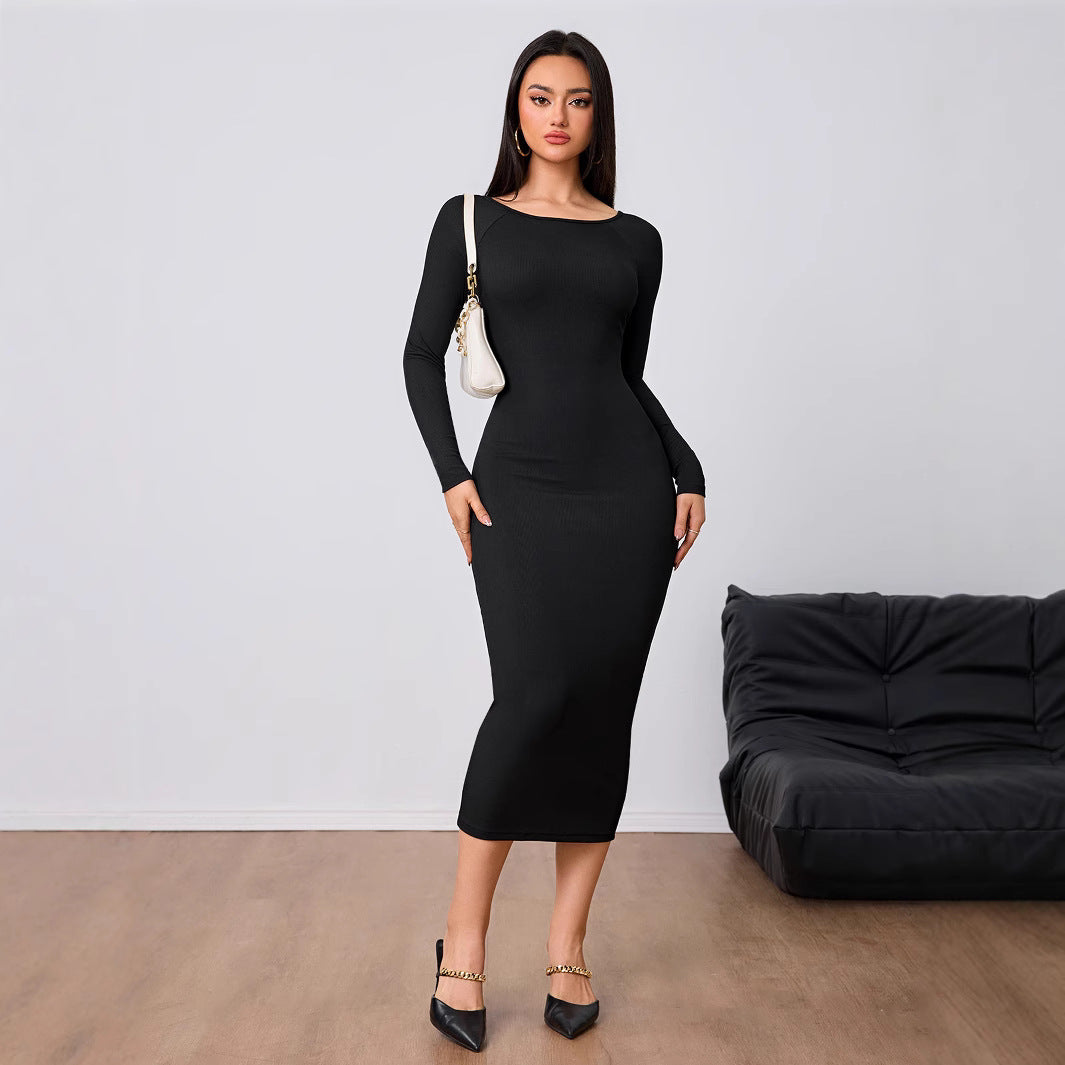Kvinnors Midi Klänning Bodycon Polyester Minimalistisk Design-3