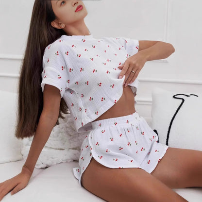 Kvinnors Kortärmad Blommig Fritidsuppsättning Bomull-5