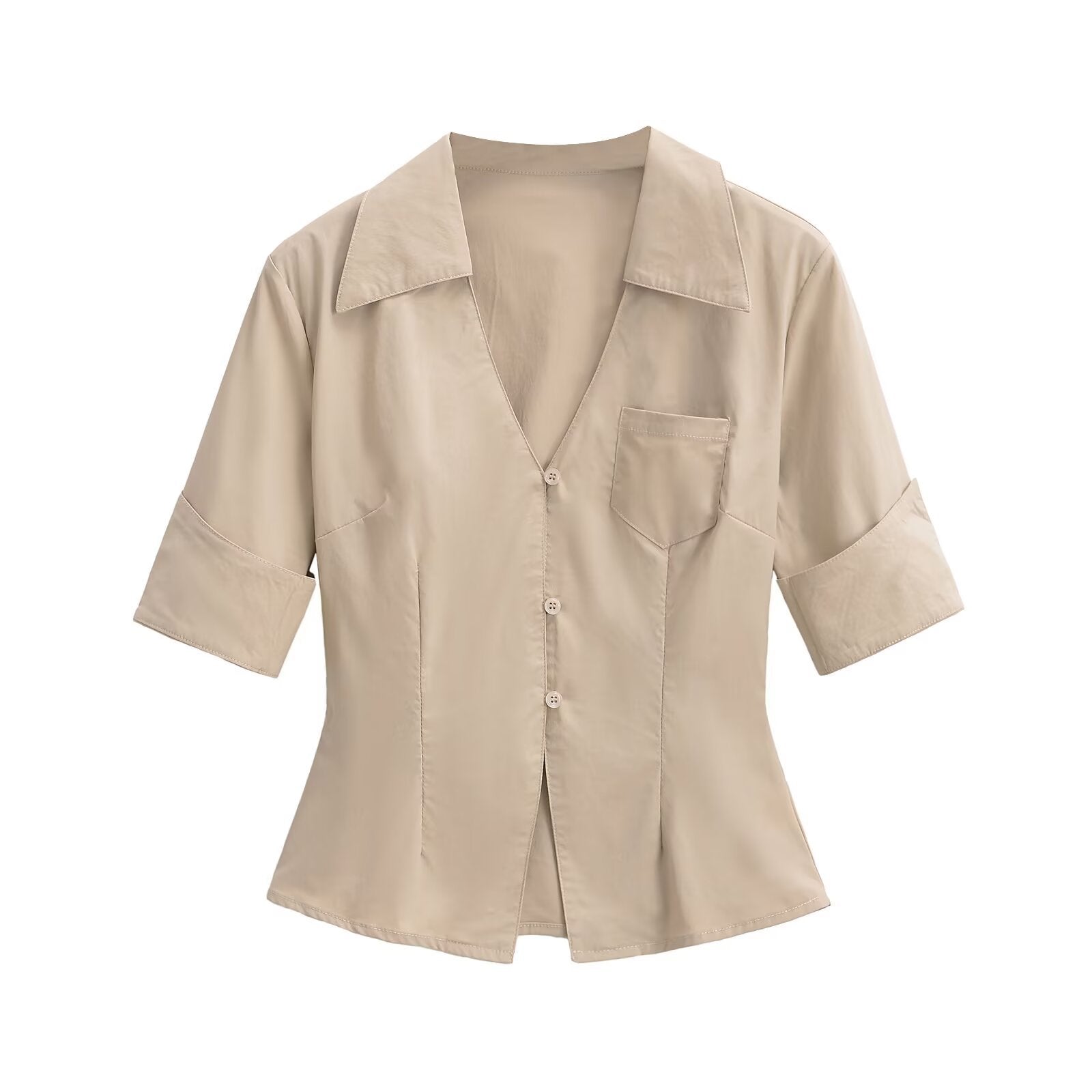 Kvinnors Skjortablus Elegant Krage Bomullsblandning 6