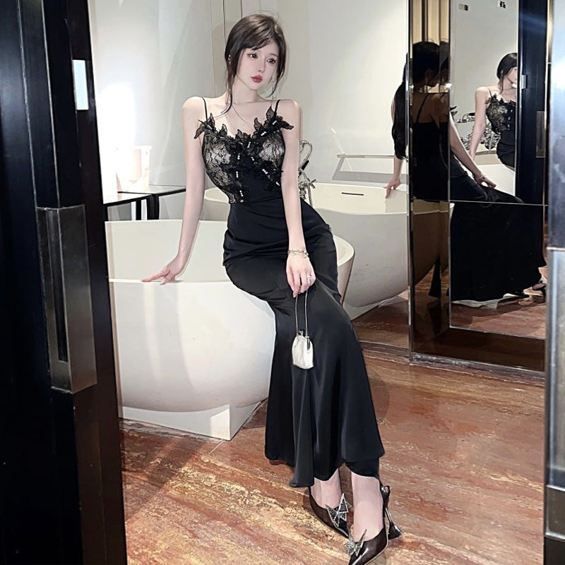 Damklänning Slim Fit V-hals Lång Ärmlös Högkvalitativt Tyg-4