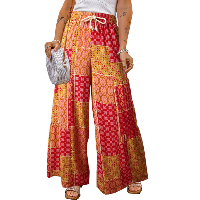 Kvinnors Långa Byxor Färgat Tryck Polyester Elastiskt-4