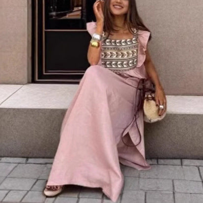 Dam Klänning Lång Färgblock Polyester Ärmlös Elegant-3