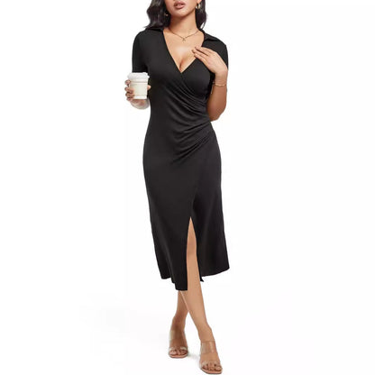 Kvinnors Klänning Korshalslinje Delad Polyester Bodycon-5