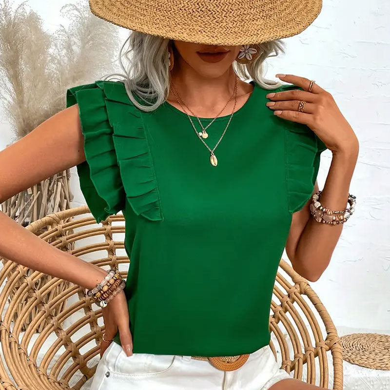 Festtoppar Dam med Rüsch Detaljer i Lätt Tyg – Modern och Feminin Topp för Sommarens Eleganta Tillfällen 3