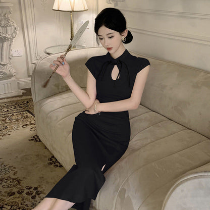 Damklänning Slim-Fit Vintage Polyester Cheongsam-4