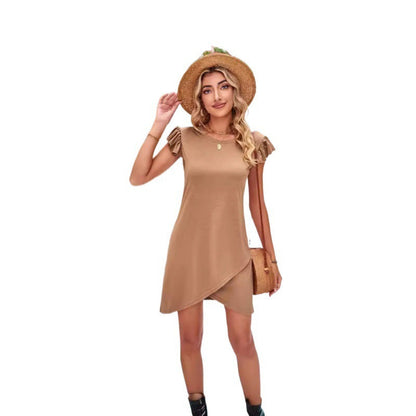 Kvinnor Midi Klänning Flygande Ärmar Högkvalitativt Tyg-6