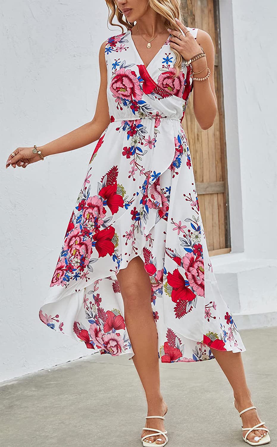 Dam Klänning Wrap Back Lätt Material V-Ringning Ärmlös Fina Dam Klänningar 5