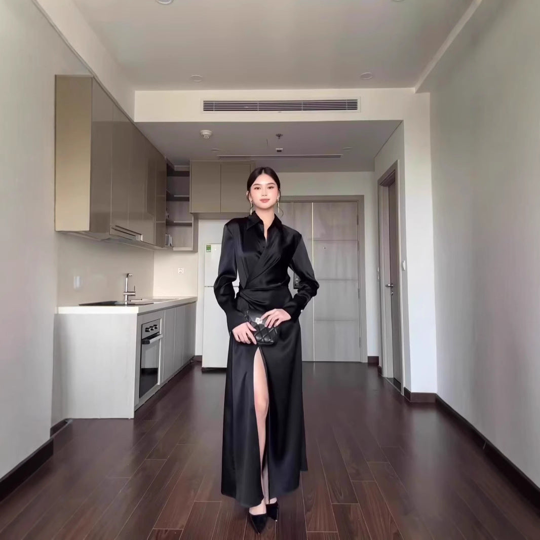 Maxiklänning Dam Asymmetrisk V-Hals i Högkvalitativt Tyg-4