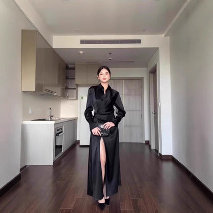 Maxiklänning Dam Asymmetrisk V-Hals i Högkvalitativt Tyg-4