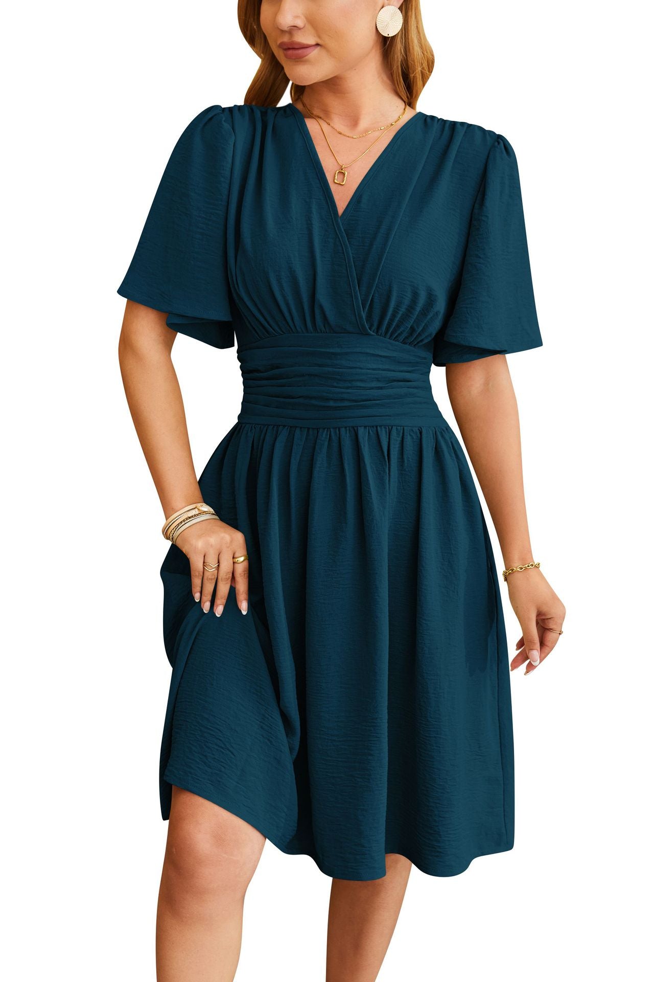 Variant image for Damklänning A-Line V-ringning Klockärm 100% Polyester-26