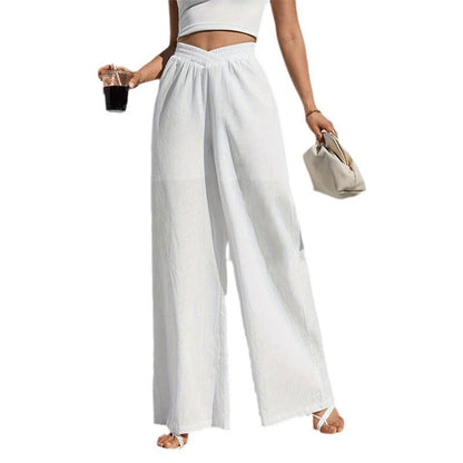 Kvinnors Bredbyxor Luftig Linne Elastiskt Midjeband 6