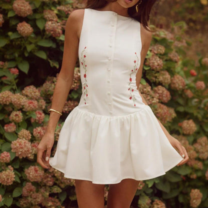 Sommarklänning Dam Ärmlös Blommor Ruffle Andningsbart Material-1