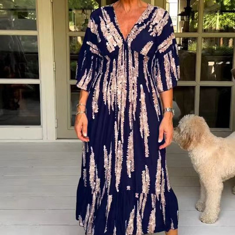 Damklänning MIDI V-ringning Polyester Elegant Kort Ärmar-2