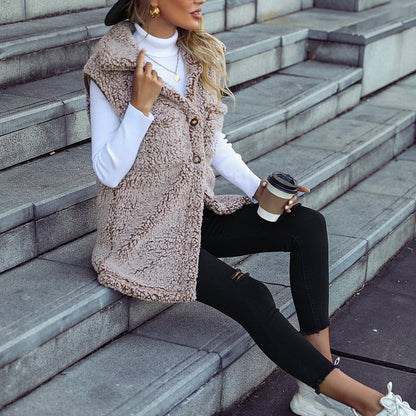 Dam Cardigan Plysch Avslappnad Bomull Polyester-3