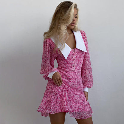 Kvinna Utställd Klänning Puffärmar Polyester A-Line 2