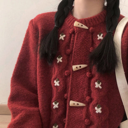 Dam Kardigan Blommönster Akryl och Bomull-4